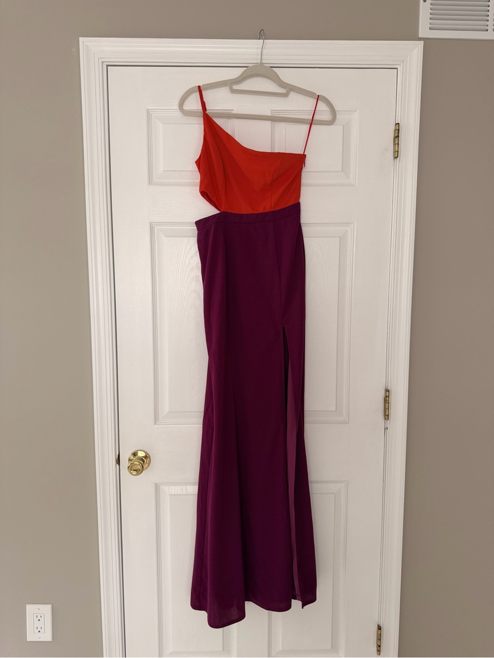 Lulu’s Two-Tone Red and Purple Asymmetric Evening Dress